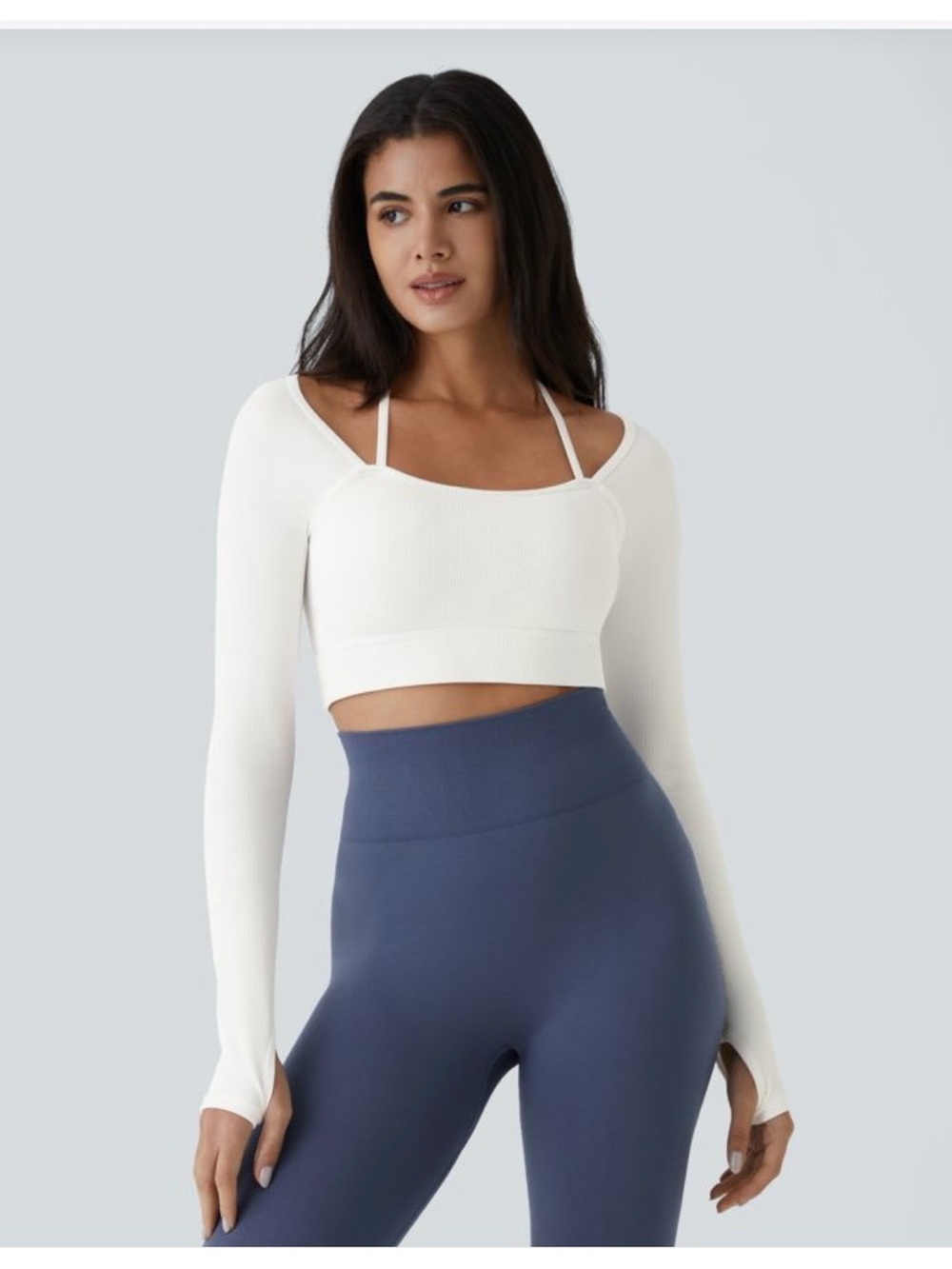 HALARA White Long-Sleeve Cropped Active Top